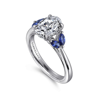 Dani - 14K White Gold Round Diamond and Sapphire Engagement Ring