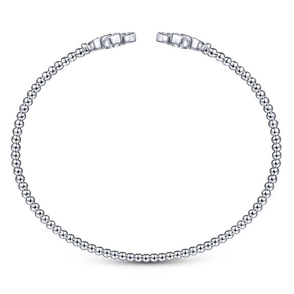 14K White Gold Bujukan Split Cuff Bracelet with Diamond Flower Caps