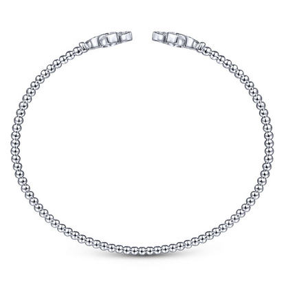 14K White Gold Bujukan Split Cuff Bracelet with Diamond Flower Caps