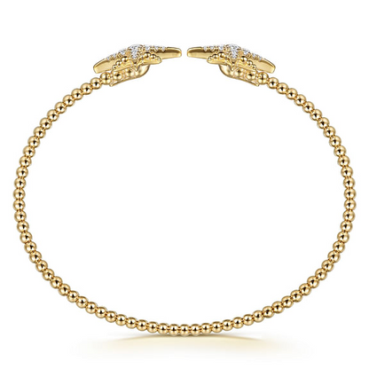 14K Yellow Gold Bujukan and Diamond Starburst Open Bangle Bracelet