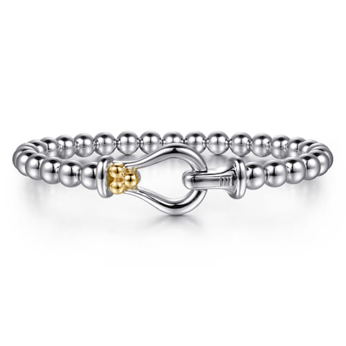 14K Yellow Gold and Sterling Silver Bujukan Horseshoe Bangle Bracelet (Size 6)