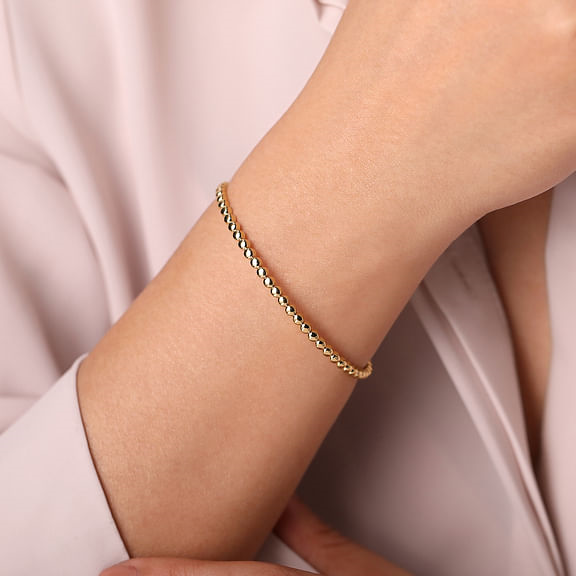 14K Yellow Gold Beaded Cuff Bracelet