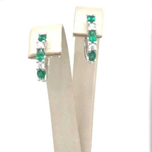 Precious Collection Oval Shaped Emerald Huggie Earrings