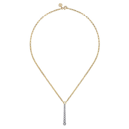 14K White and Yellow Gold Diamond Vertical Bar Link Necklace