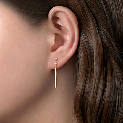 14K Yellow Gold Diamond and Spike Drop Earrings