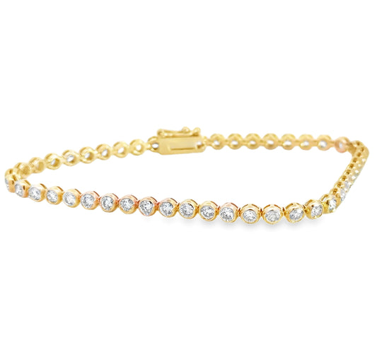 14K Yellow Gold Bezel Set Diamond Tennis Bracelet - 2.70 Carats