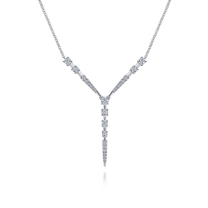 14K White Gold Diamond Station Y Necklace