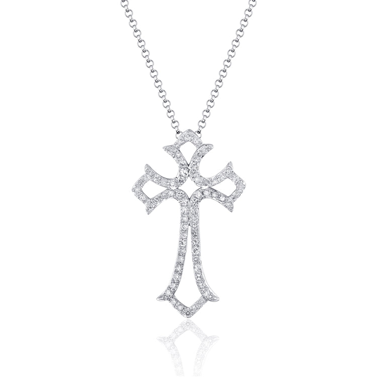 Luvente | White Gold Vintage Cross Necklace
