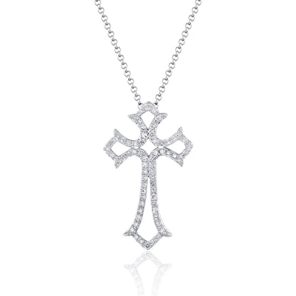 Luvente | White Gold Vintage Cross Necklace