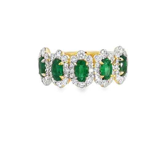 14K Yellow Gold Emerald and Diamond Ring