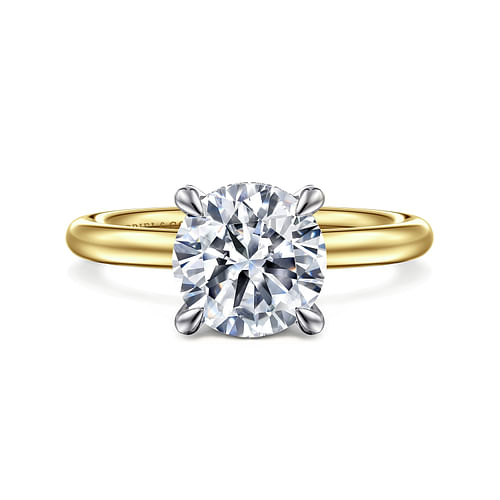 14K White and Yellow Gold Round Solitaire Diamond Engagement Ring