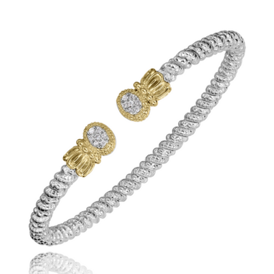 14K Yellow Gold and Sterling Silver Diamond Bangle Bracelet