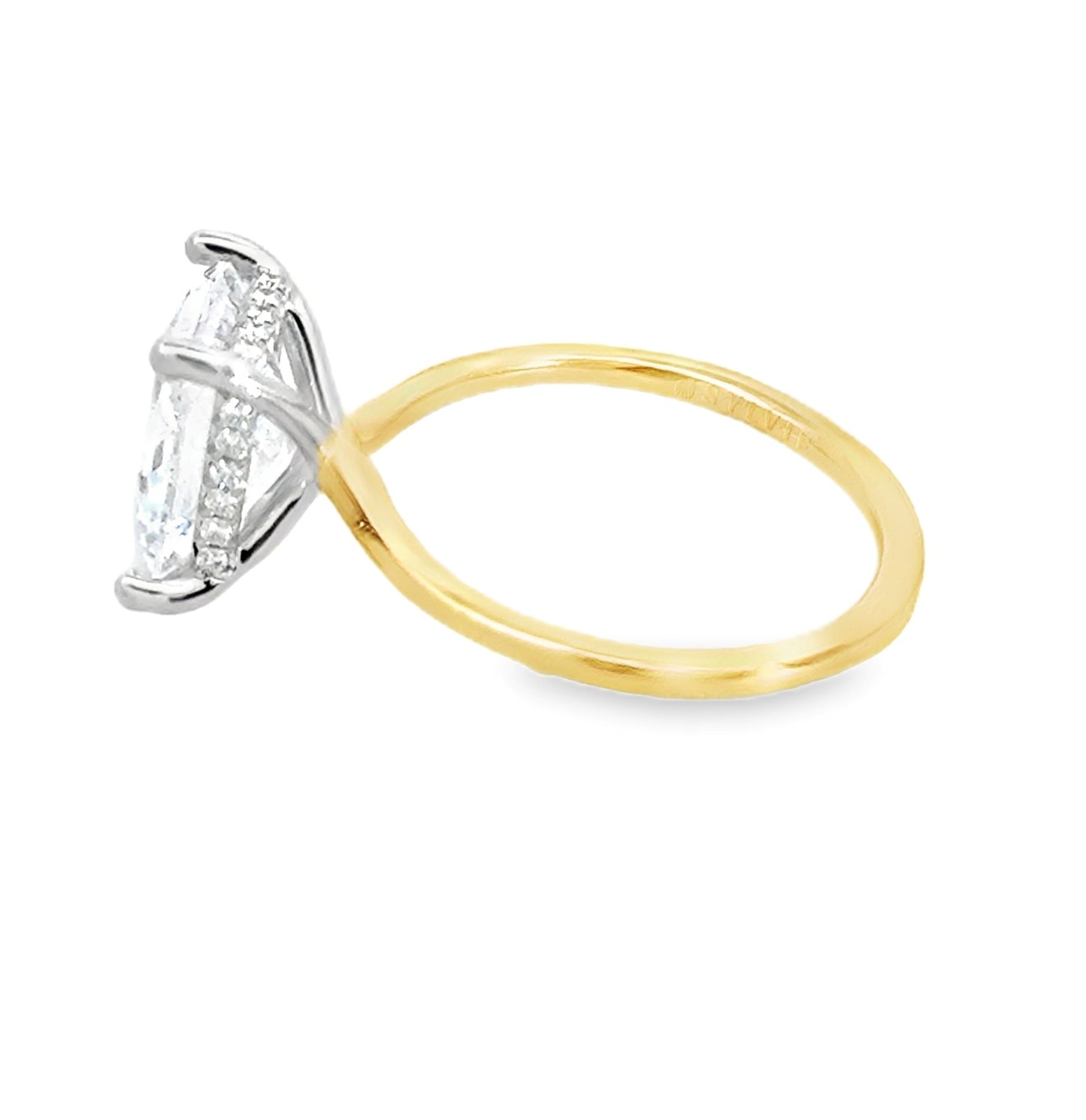 14K Two Tone Radiant Cut Diamond Engagement Ring with Accenting Diamonds
