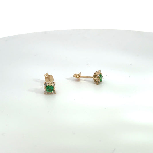 14K Yellow Gold Emerald and Diamond Earrings