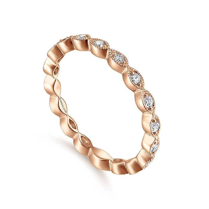 14K Rose Gold Marquise Station Diamond Stackable Ring