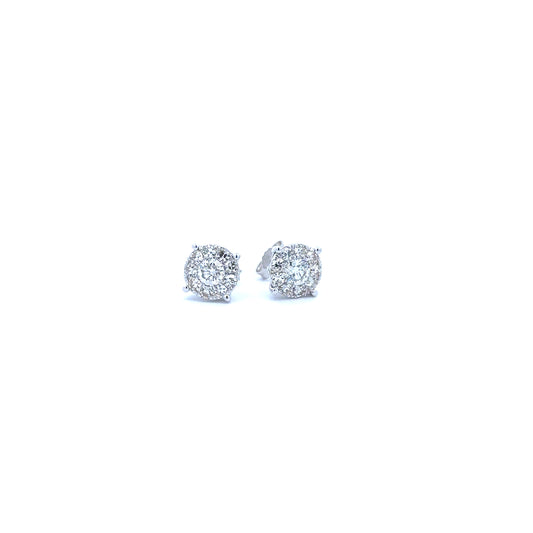 14K White Gold Diamond Cluster Stud Earrings - 1.75ct