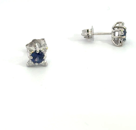 14K White Gold Sapphire and Diamond Stud Earrings