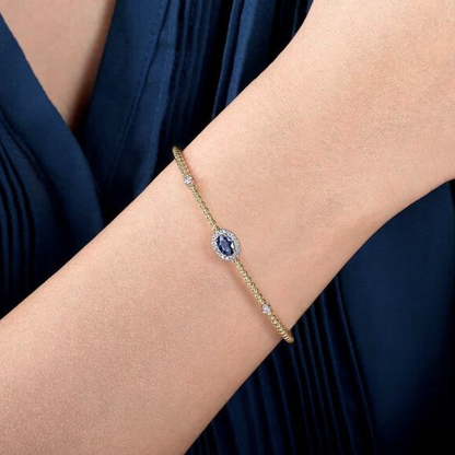 14K White Gold Diamond and Sapphire Bangle