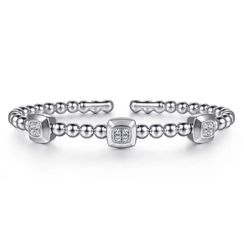 925 Sterling Silver Bujukan White Sapphire Station Bangle Bracelet