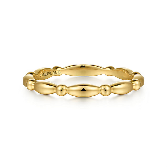 14K Yellow Gold Orzo Shape and Bujukan Bead Station Stackable Ring