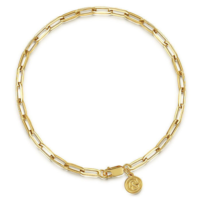 14K Yellow Gold Hollow Paperclip Chain Bracelet