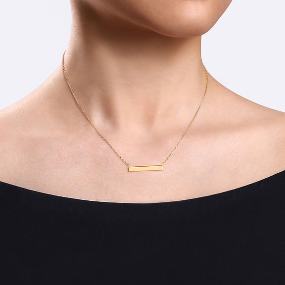 14K Yellow Gold Smooth Bar ID Necklace