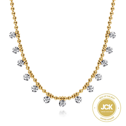 14K Yellow Gold Bujukan Diamond Drop Station Necklace