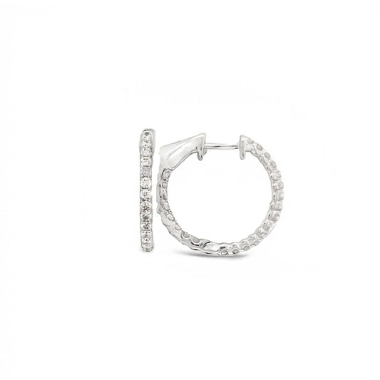 14K White Gold Inside Out Diamond Hoops