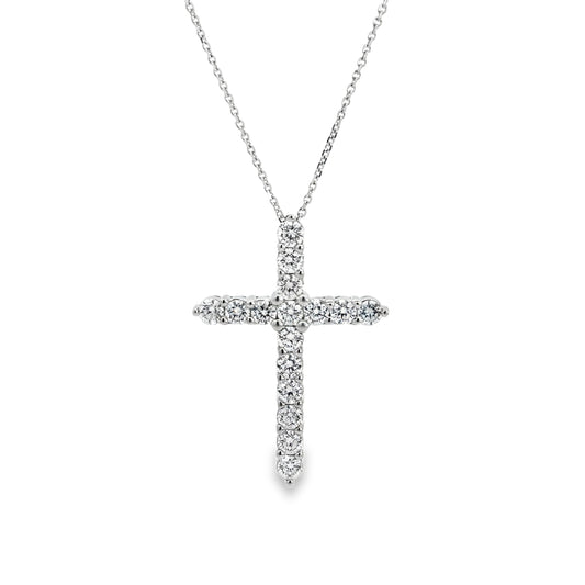 14K White Gold Diamond Cross Pendant Necklace