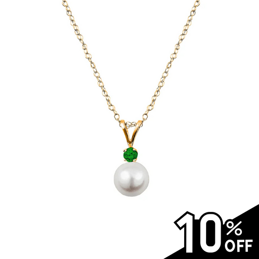 Classic Akoya Cultured Pearl Pendant with Emerald Accent