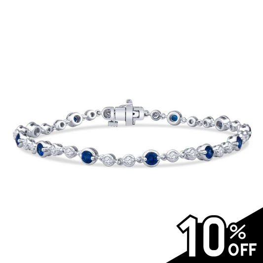 Vintage Style Milgrain Alternating Round Bezel Set Sapphire and Diamonds Bracelet