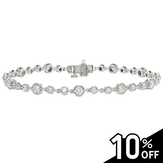 Vintage Style Milgrain Alternating Size Round Diamond Bracelet