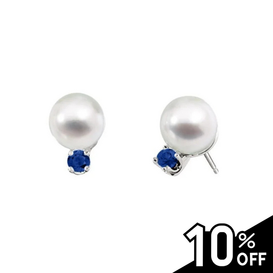 Classic Akoya Cultured Pearl Earrings with Sapphire Accent