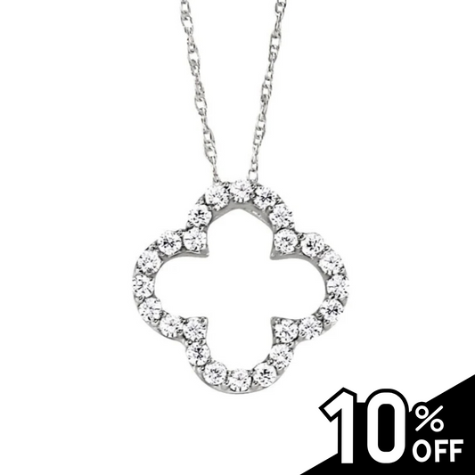 14K White Gold Diamond Encrusted Quatrefoil Cross Pendant