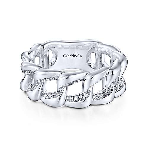 925 Sterling Silver White Sapphire Chain Link Ring