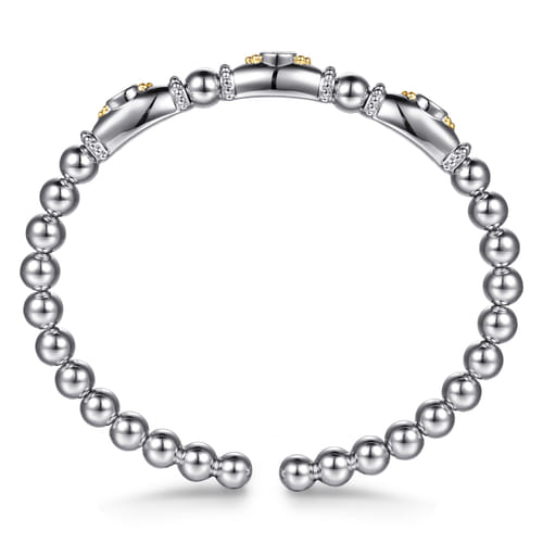 14K Yellow Gold and Sterling Silver Bujukan White Sapphire Bangle Bracelet (.15 CTW)