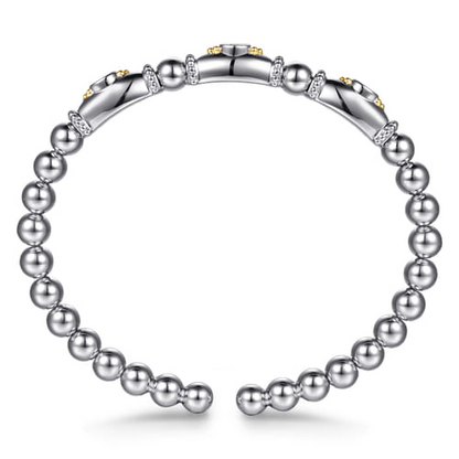 14K Yellow Gold and Sterling Silver Bujukan White Sapphire Bangle Bracelet (.15 CTW)