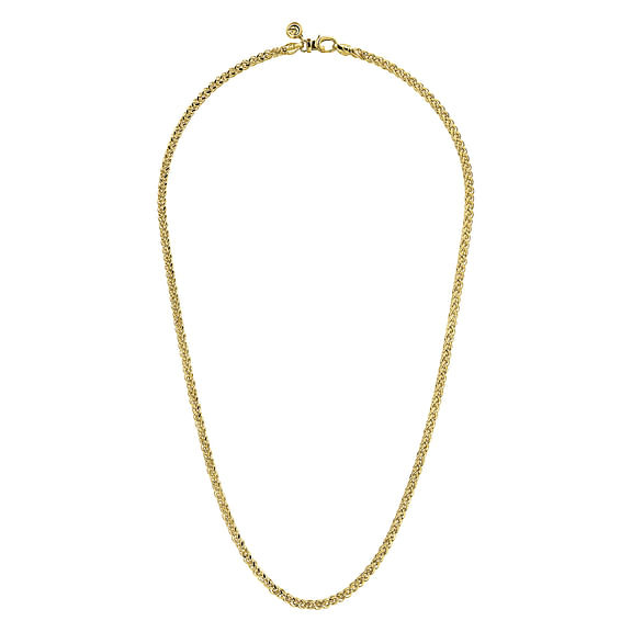 14K Yellow Gold Hollow Men's Wheat Chain Necklace - 22"