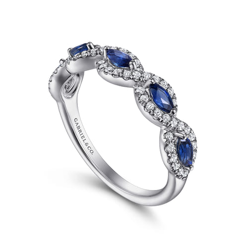 Gabriel & Co | 14K White Gold Diamond and Sapphire Twisted Ring