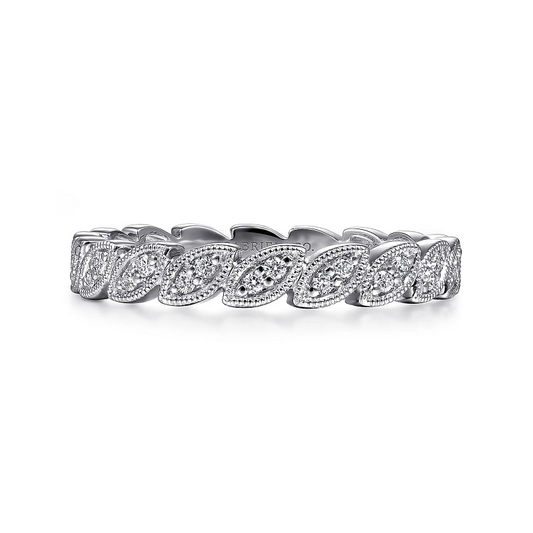 14K White Gold Scalloped Marquise Stackable Diamond Ring