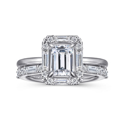 14K White Gold Emerald Solitaire Engagement Ring Mounting