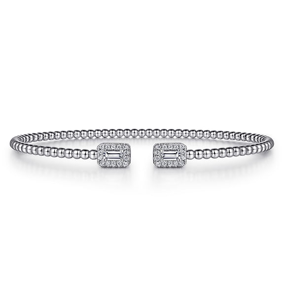 14K White Gold Bujukan Open Cuff Bracelet with Diamond Baguettes