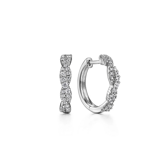 14K White Gold Diamond Intricate Hoop Earrings