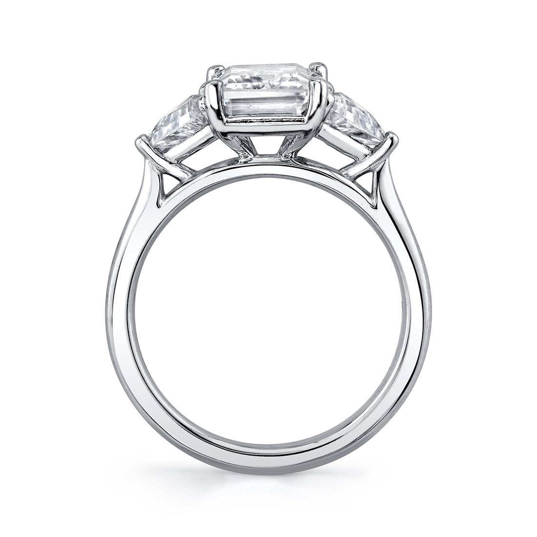 14K White Gold Three Stone Emerald Cut Engagement Ring - 0.66 Carats