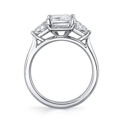 14K White Gold Three Stone Emerald Cut Engagement Ring - 0.66 Carats