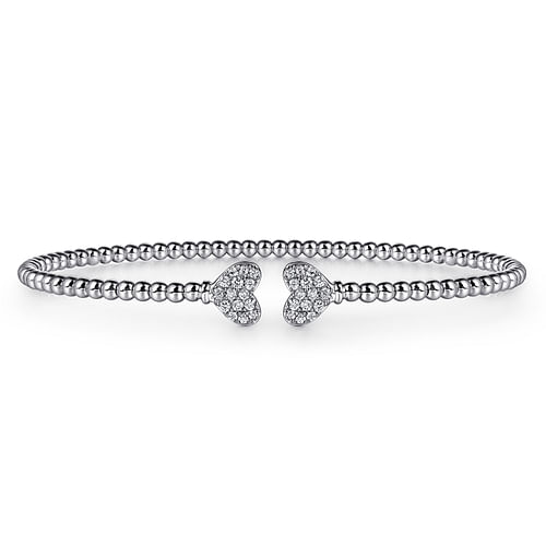 14K White Gold Bujukan Diamond Hearts Split Bangle