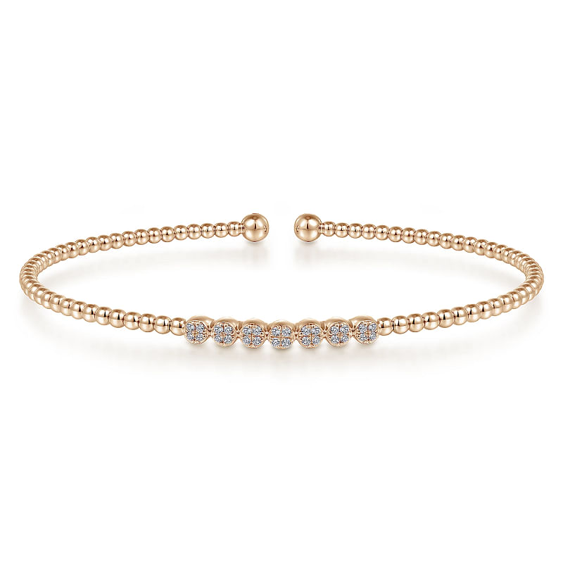 14K Rose Gold Bujukan Bead and Cluster Diamond Bangle