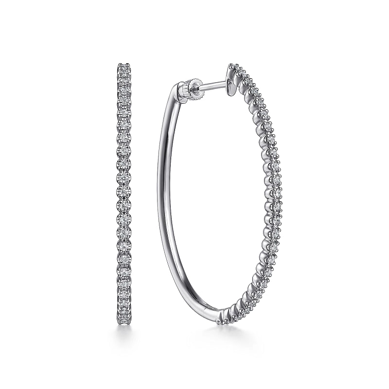 14K White Gold 40mm Diamond Hoop Earrings