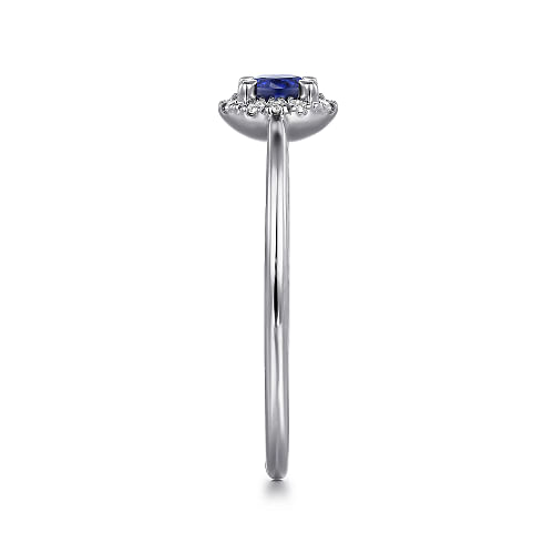 Gabriel & Co | 14K White Gold Blue Sapphire and Diamond Halo Promise Ring