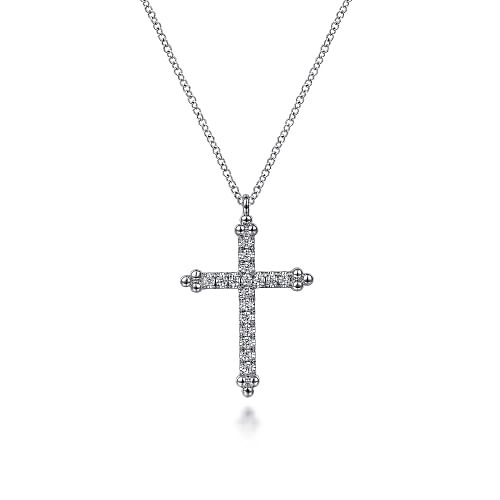 Gabriel & Co | 14K White Gold Bujukan Cross Diamond Pendant Necklace